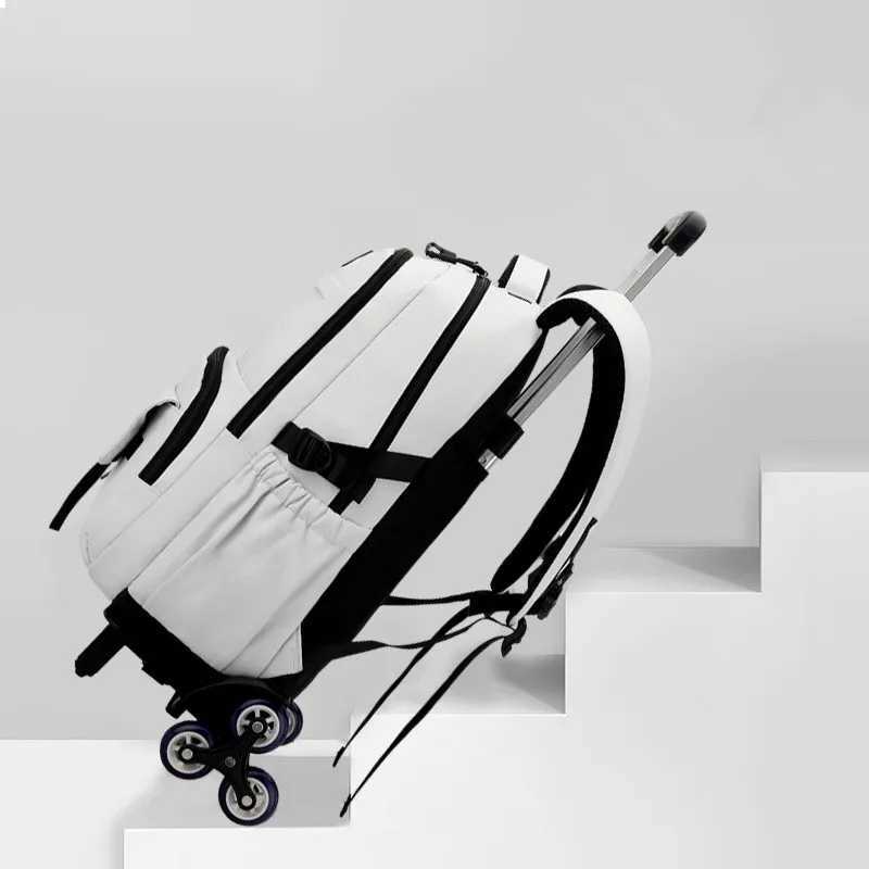 School Bag With Wheels Rolling Backpack For Boy Girls Kids Wheeled Trolley Schoolbags Travel Trolley 2/6 Wheels backpack Luggage Y240809