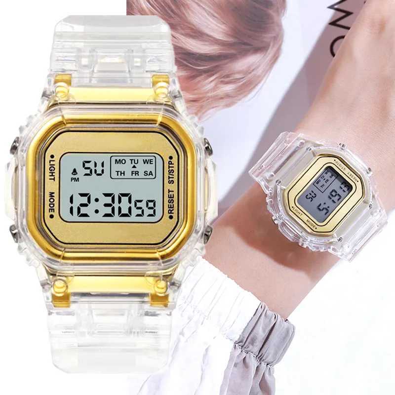 Fashion Transparent LED Digital Watch for Kids Men Women Square Small Dial Luminous Sports Electronic Wristwatch Montre Enfant Y240809