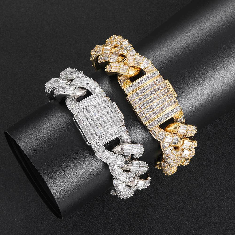 21mm Hip Hop Three Rows T Zircon Tennis Chain Miami Cuban Link Chain Mens Necklace 18k Real Gold Plated Gold Heavy Jewelry