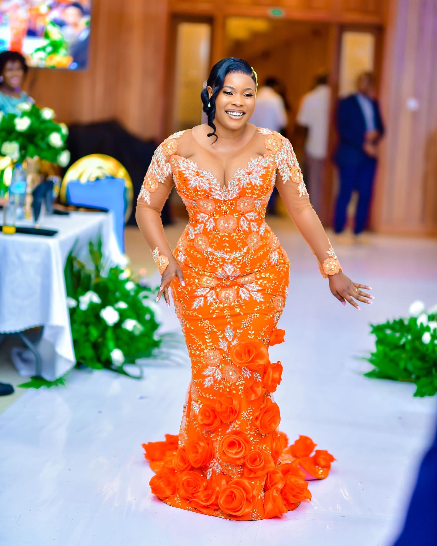 2024 Plus Size Orange Mermaid Prom Dress Lacefull Promdress Beaded wers Evening Formal Party Second Reception Birthday Engagement Gowns Dresses ZJ660