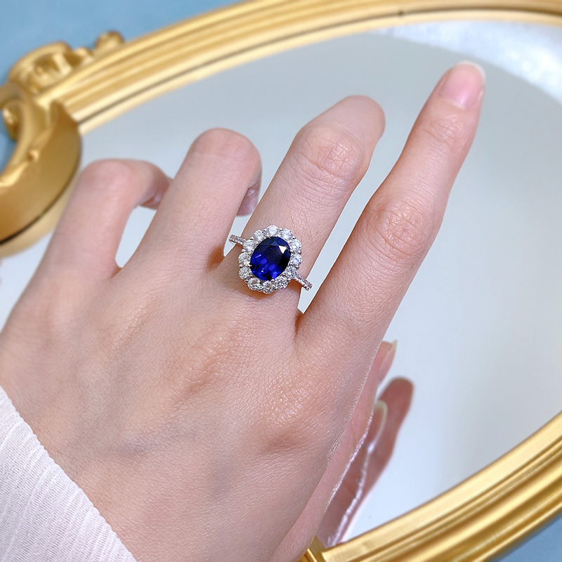 Sparkg Blue Sapphire Moissanite Eternity Ring in Sterg Sier for Ladies - 2024 Choucong Wedding Jewelry Gift