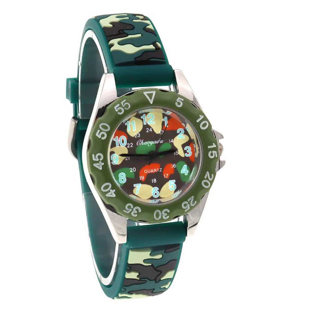 chaoyada Children Boys Girls Watch Silicone Military Camouflage Strap Quartz Wristwatch Kids Birthday Gifts Students Watches Y240809