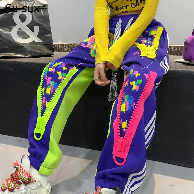 Tie Dye Graffiti Print Hip Hop Pants Women Y2k Clothes Sweatpants Casual Elastic Waist Jogger Pants Vestidos Streetwear 2024 240809