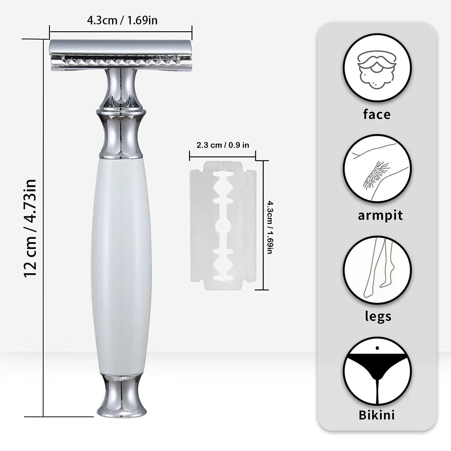 Female metal safety shaver including 10 zero waste shavers wet shavers and a handle with a white closed comb W240809