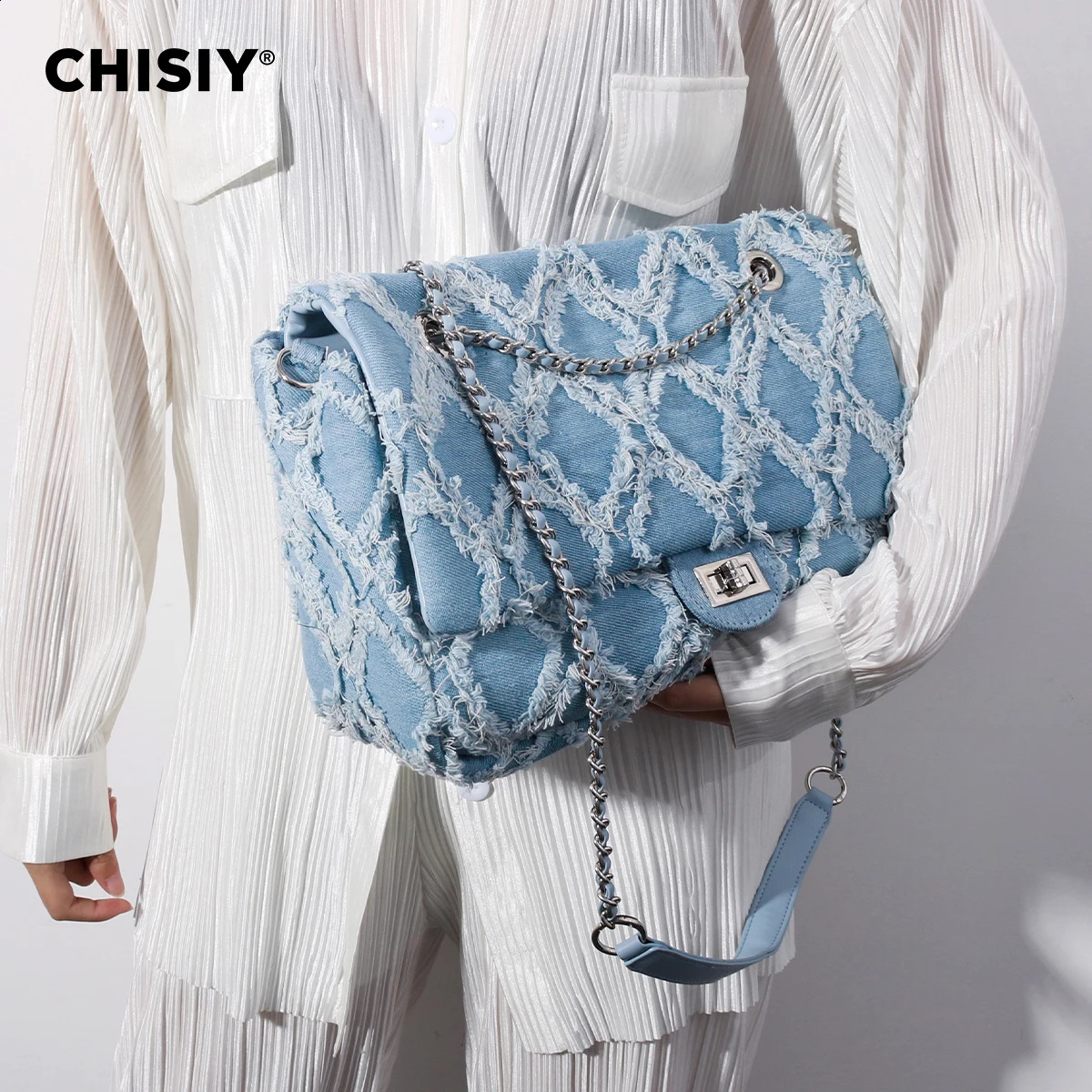 CHISIY original handmade running series Lingge chain large capacity commuting shopping shoulder bag Valentines Day gift 240809