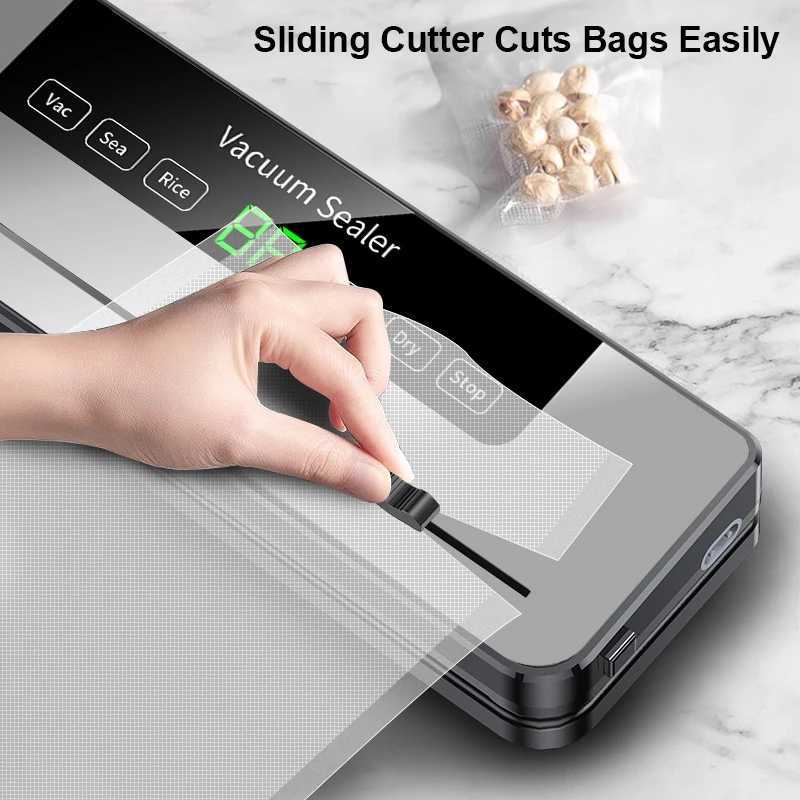 Vacuum Food Sealing Machine 2024 NEW Electric Vacuum Sealer with Slidding Cutter 110V/220V Food Bag Sealing Machine Kitchen Packaging Heat Sealer +10 