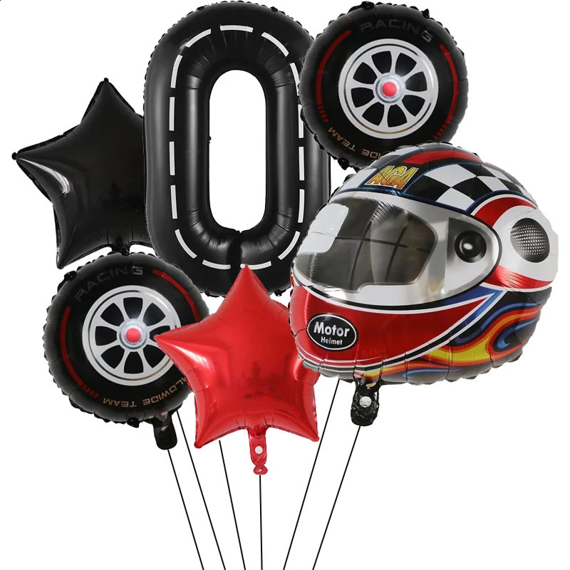 6PCS Motor Helmet Balloon Wheel Tire Racing Balloons Birthday Decor Boys Race car Dirt Bike Motorcross Wheel Party Supplies 240809