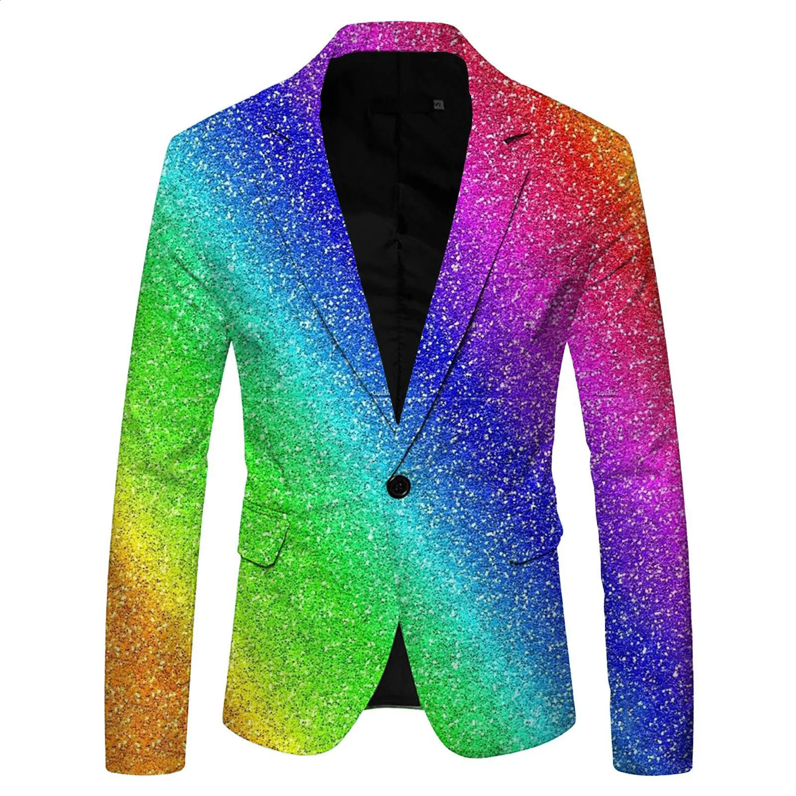 Mens 3D sequin set with printed pockets lapel buttons style one jacket wedding outfit jacket casual 240814