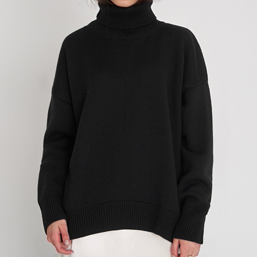 Solid color high neck 2024 autumn/winter loose knit versatile classic sweater for women dongdumaoyi