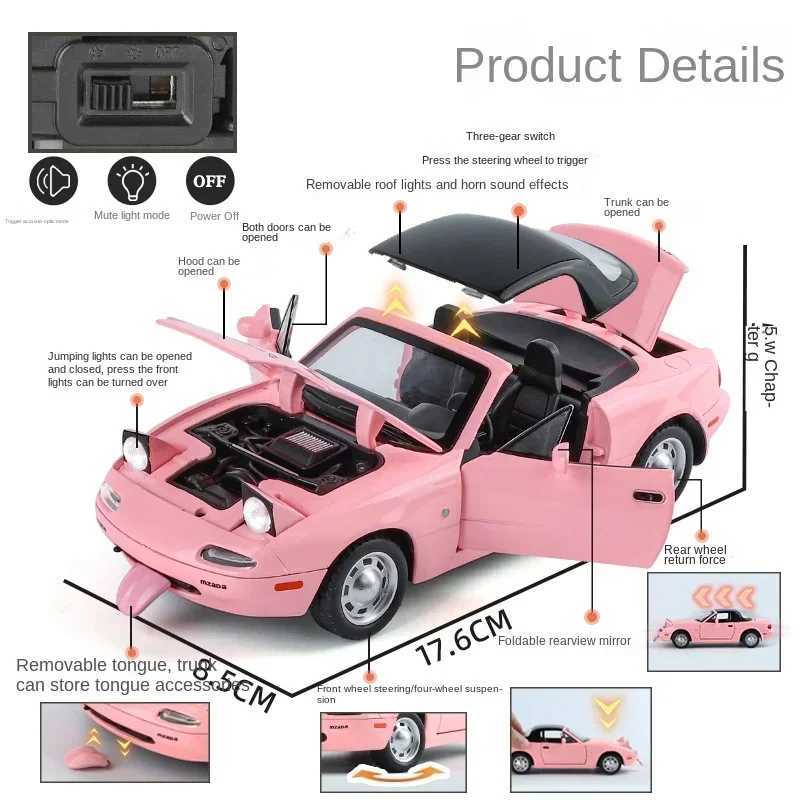 Free shipping Silation 1 24 Mazda MX5 MX-5 Alloy Die Cast Car Model Sound and Light Pull Back Childrens Toy Collectibles Birthday gift