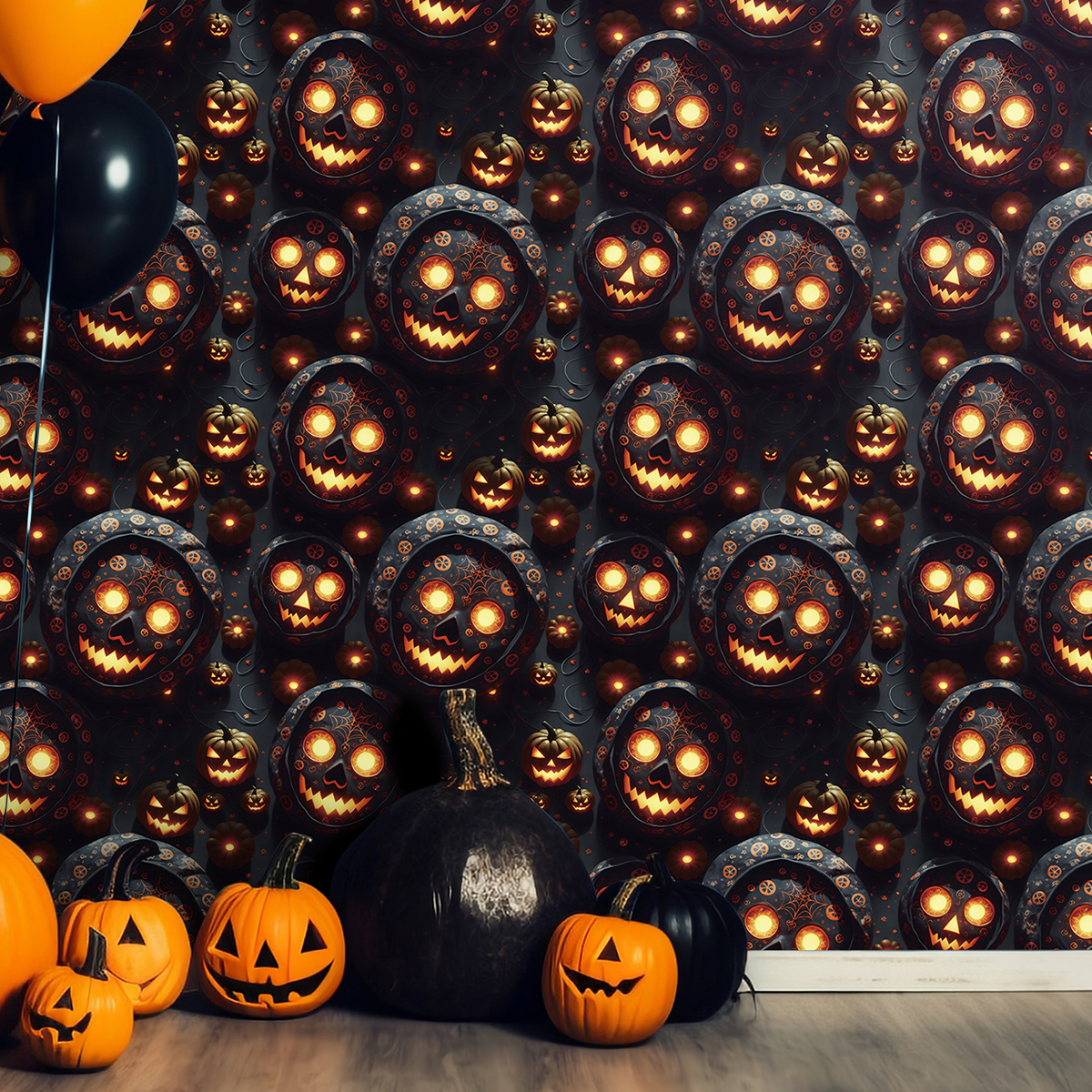 Cross border wallpaper simulation retro 3D skeleton Halloween style waterproof and moisture-proof home decoration