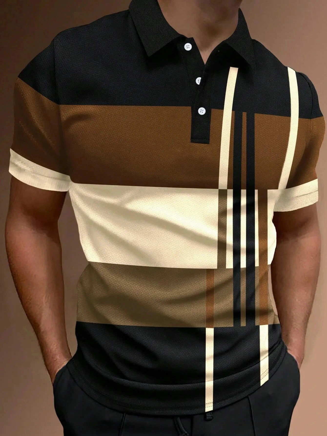 Male Golf Stripe Polo Mens Casual Short-Sleeved Polo Shirt Solid Color Lapel Fashion Business Sports Breathable T-Shirt Top 240816