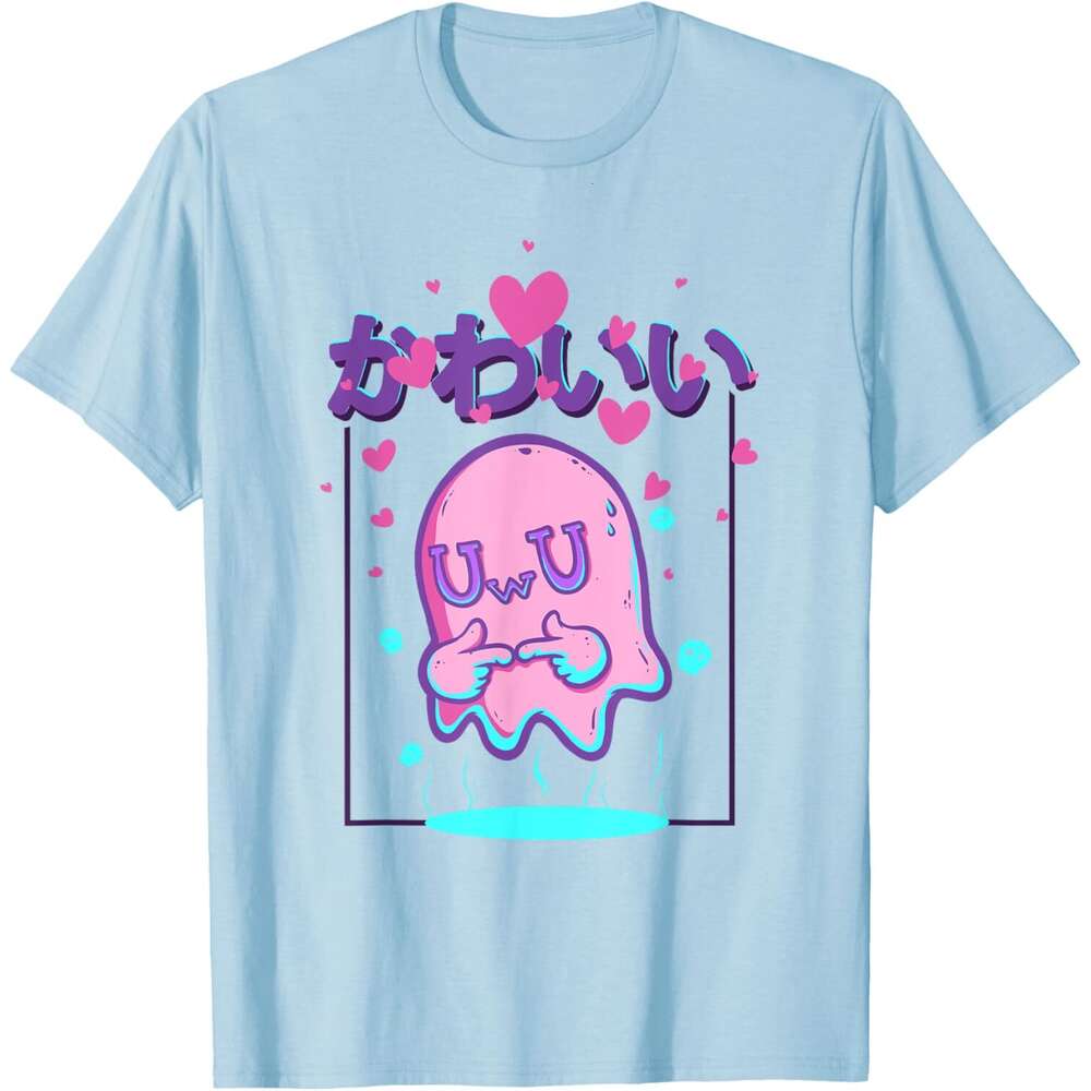 T shirt for Mens Kawaii Uwu Ghost Anime Japanese Manga Otaku Halloween T-Shirt Shirts Tshirt Graphic Tee Casual Tops Clothes Short sleeve