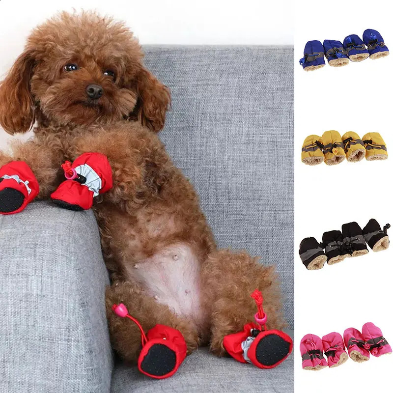 2026 4Pieceset Waterproof Winter Warm Pet Dog Shoes Anti Slip Rain Boots Thick Suitable For Small Cats Dogs Chihuahua Socks 240809 Free Shipping