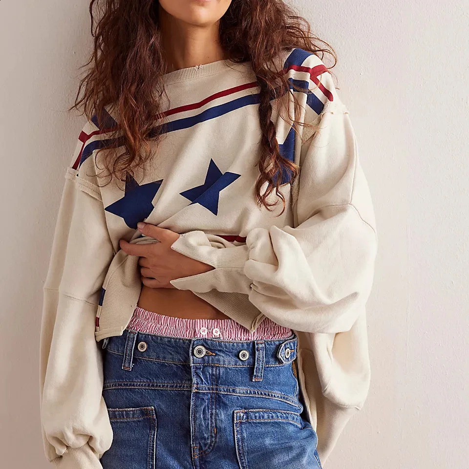 Womens Graphic Sweetgirl Y2k Long Sleeve Falling Shoulder Crewneck Shirt Top Mens Double sided Floral Retro Side Seam Sweater 240809