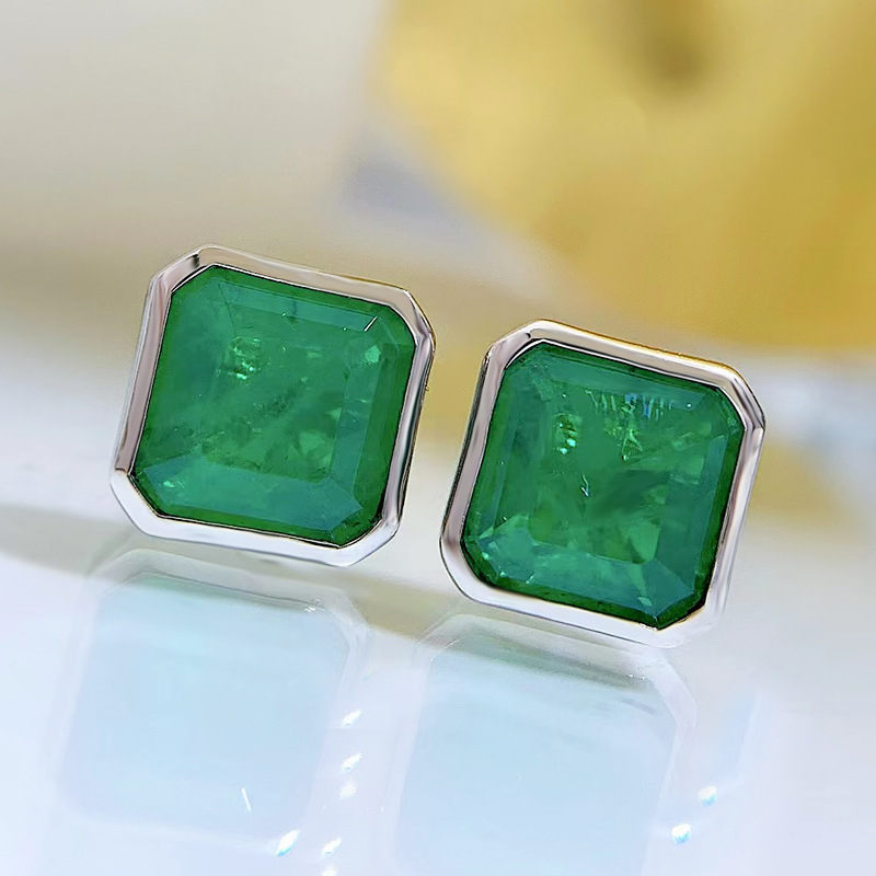 2024 Choucong Top Sell Handmade Stud Earrings Simple Fine Jewellery Real 100% 925 Sterling Silver Large Princess Cut 3CT Emerald Party Ladies Earring 