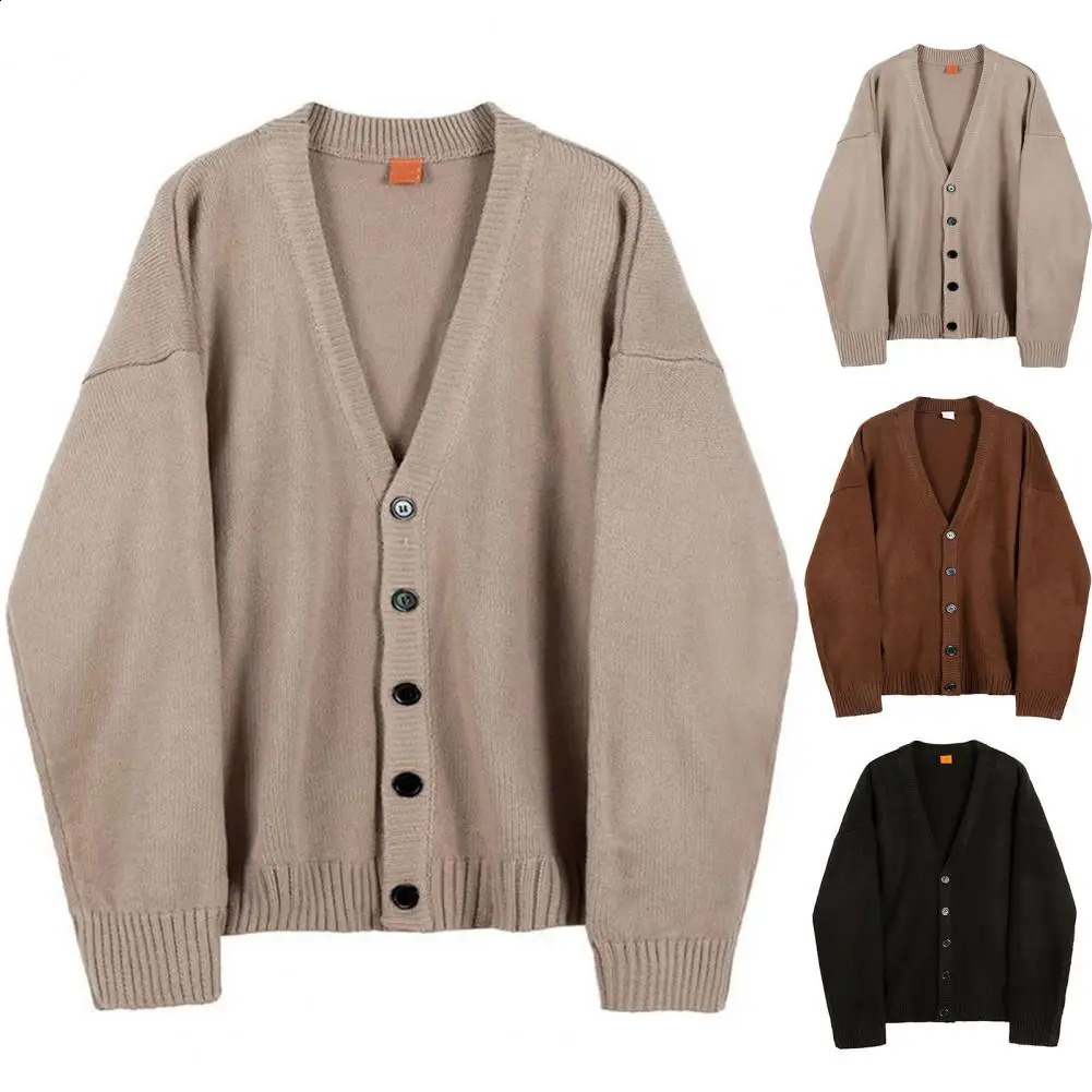 Trendy Cardigan Sweater Comfy Knitting Cardigan V-Neck Coldproof Autumn Winter Casual Pure Color Knitted Cardigan Coat 240816