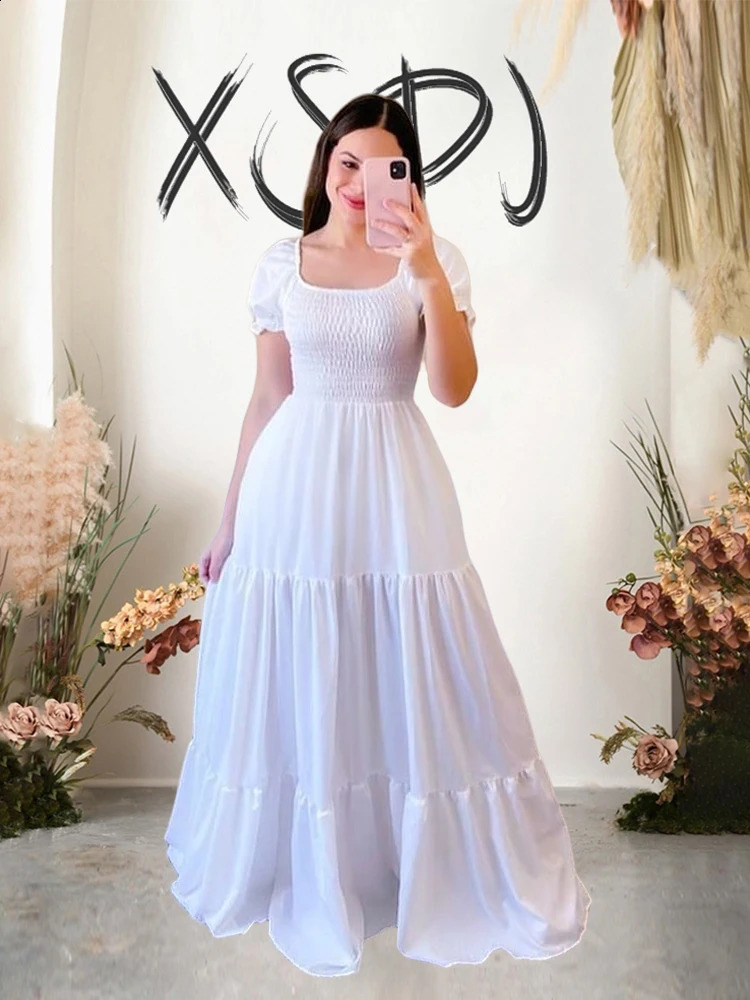 Summer Lady Long A-line Dress U Collar Pleated Fairy Womens Dress Sexy Women Dress Maxi Long Elegant Evening Party 240810