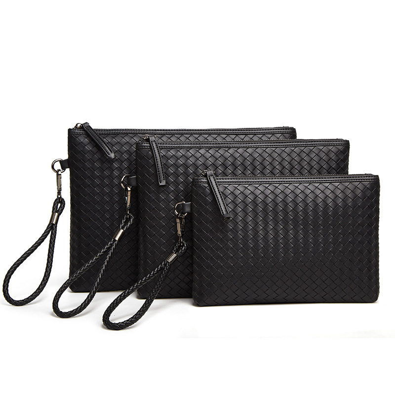 New woven leather clutch bag Men's wallet Soft clutch Large capacity phone bag Business underarm bag