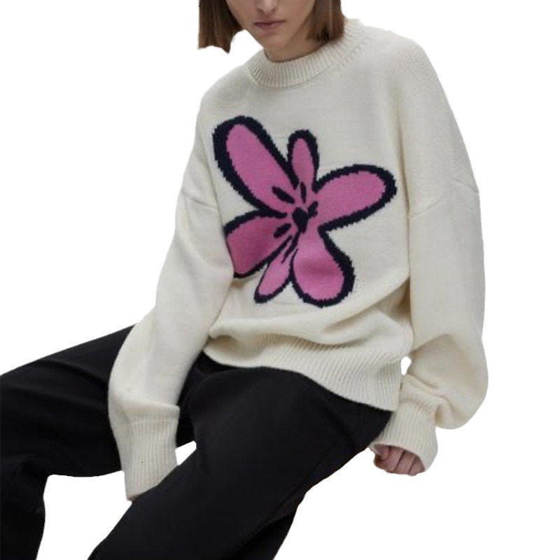 2024 autumn and winter ins style flower pullover sweater women with lazy temperament, loose knit top for women, versatile dongdumaoyi