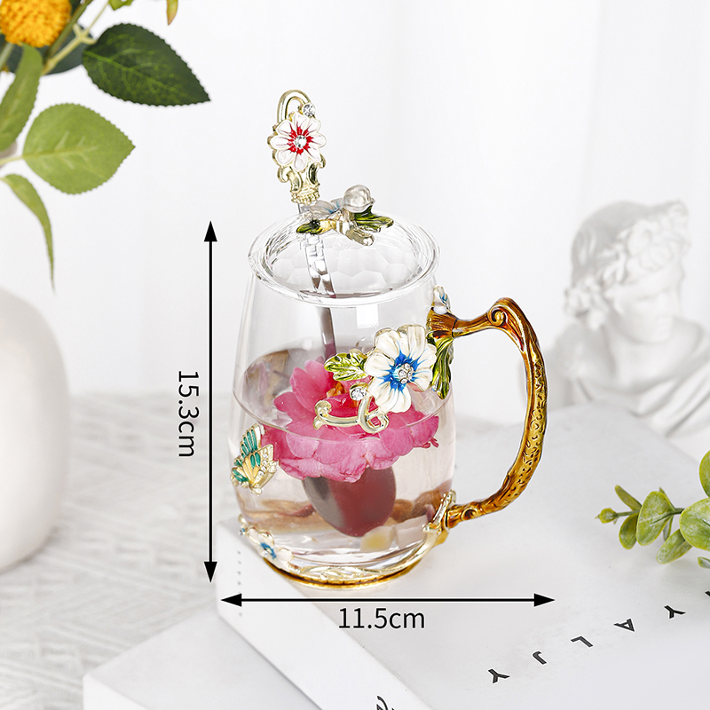 Enamel decorated tea cup household glass round water cup