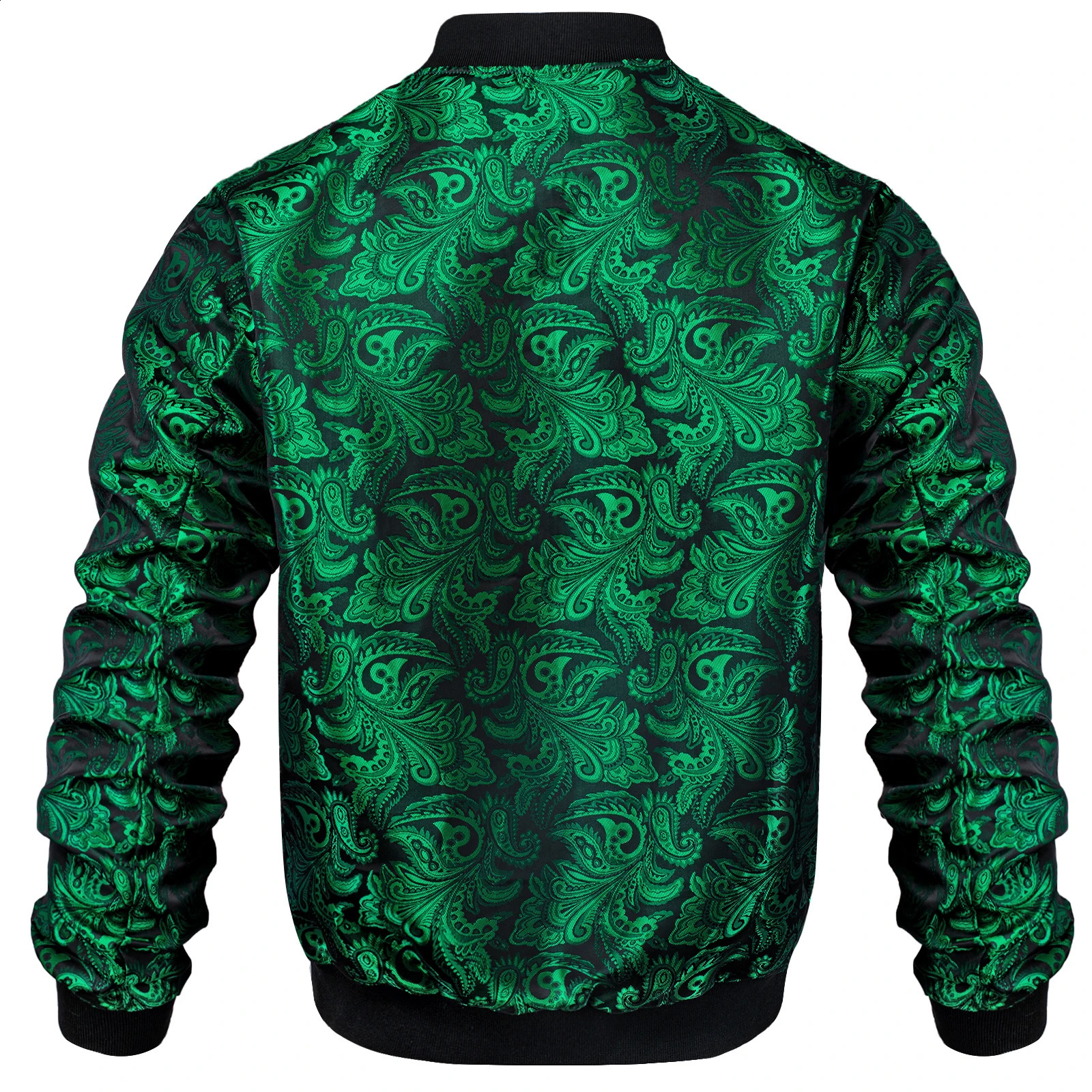 High Stree Green Zipper Jacket for Man Jacquard Pasiley Coat Fashion Woven Sport Streetwear Uniform Long Sleeves for Fall Winter 240729