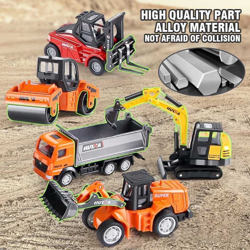 Free shipping HUINA 1 80 Construction Alloy Diecast Car Model Forklift Roller Dumper Excavator Engineering Agitator Truck Toy Collection Gift