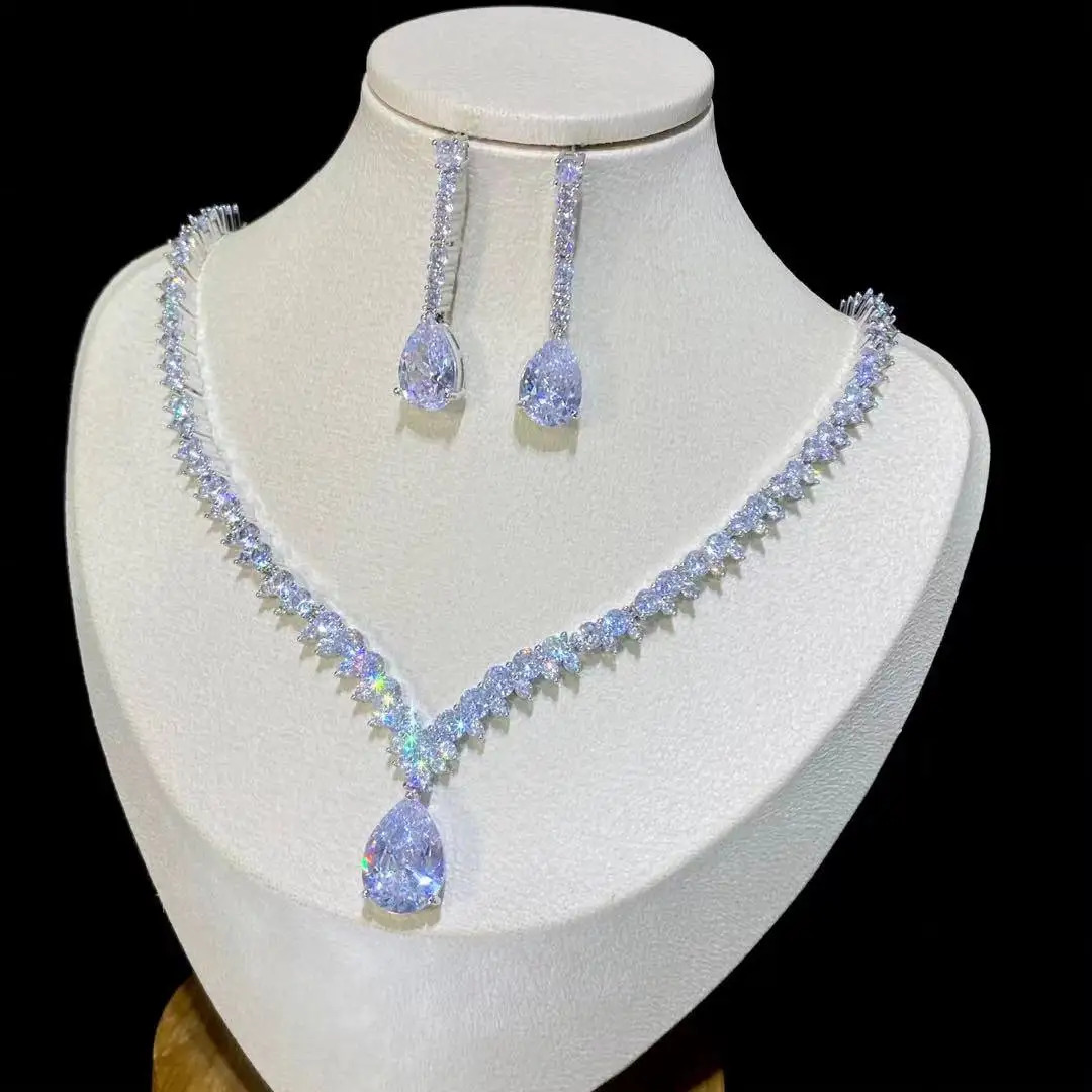 ASNORA Classic Water Drop Pendant Crystal Necklace For Women Cubic Zirconia Bridal Wedding 2 Piece Jewelry Set X0178 240805