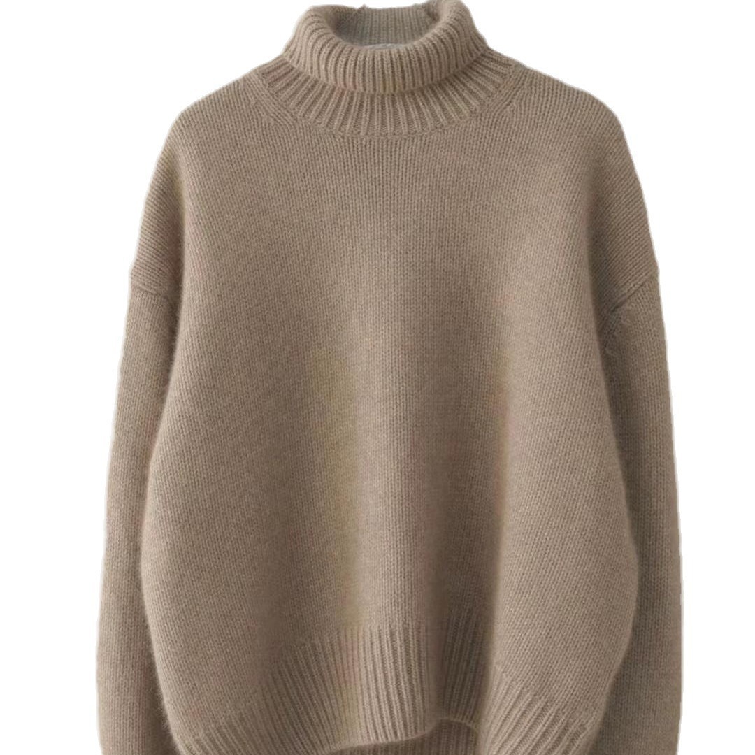 European products autumn winter thick high neck women's loose and versatile knitted pullover lazy style base sweater for women wearing outside do