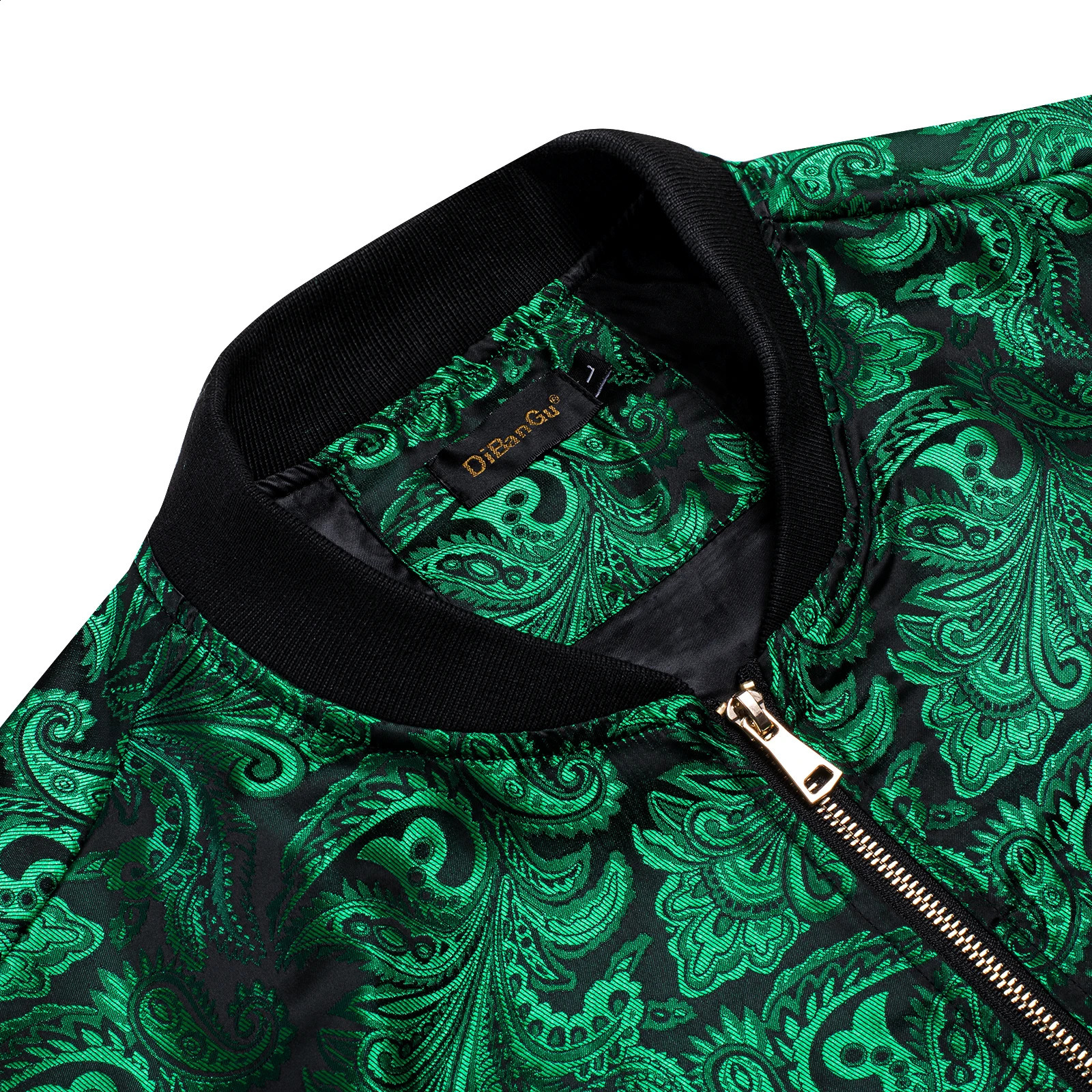High Stree Green Zipper Jacket for Man Jacquard Pasiley Coat Fashion Woven Sport Streetwear Uniform Long Sleeves for Fall Winter 240729