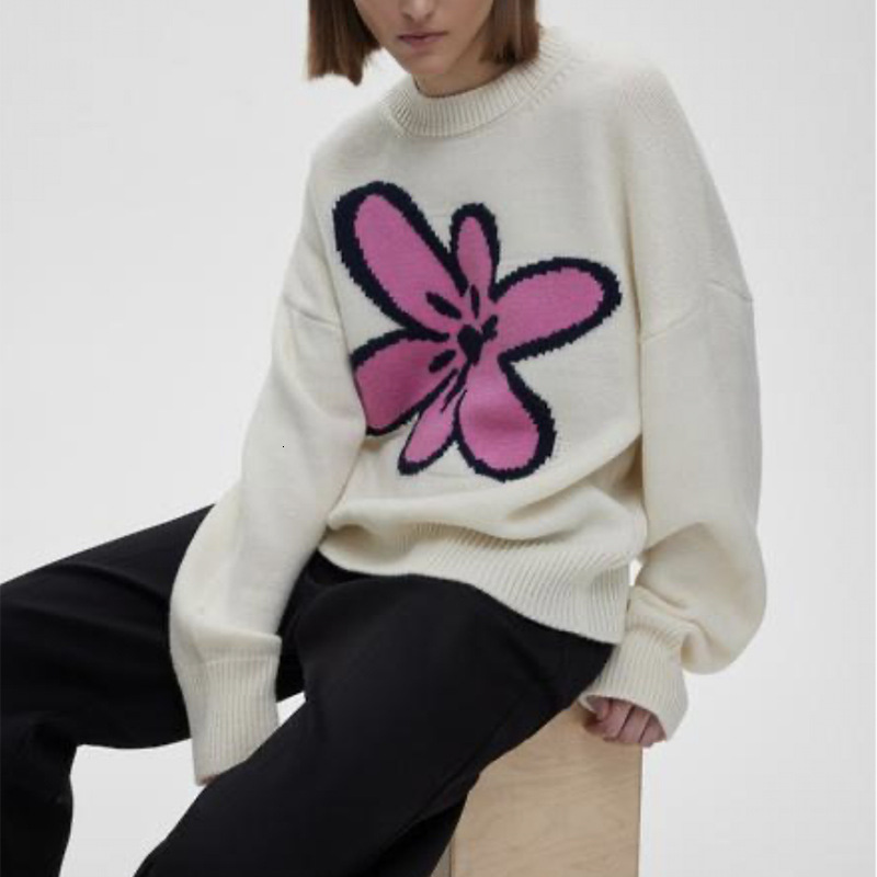 2024 autumn and winter ins style flower pullover sweater women with lazy temperament, loose knit top for women, versatile dongdumaoyi