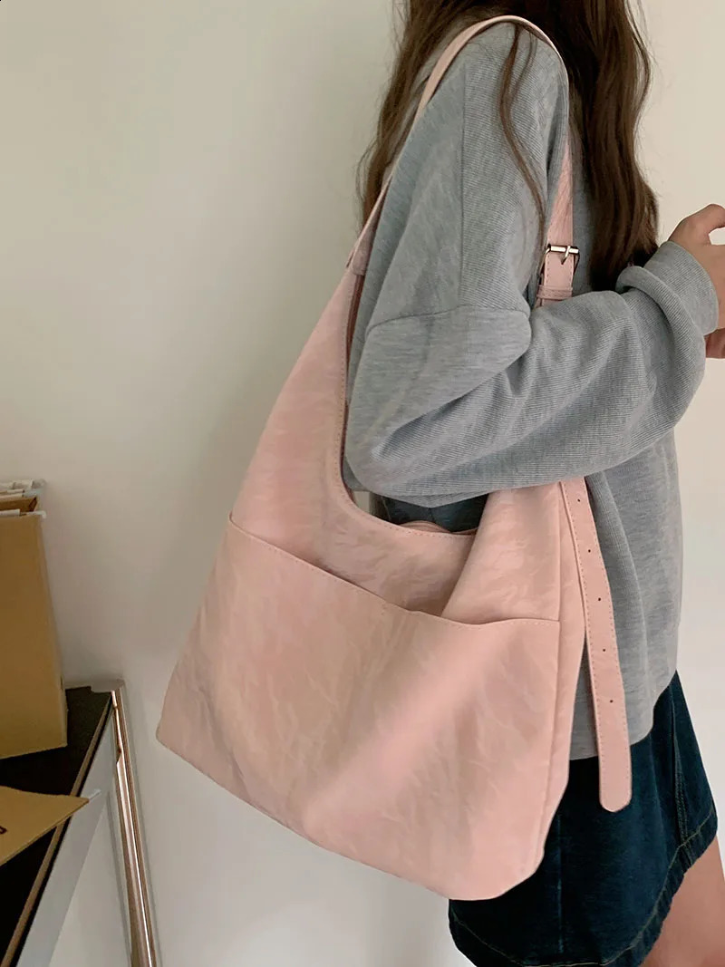 Solid Color Womens Commute Shoulder Bag Soft PU Leather Female Crossbody Bags Simple Large Capacity Ladies Tote Purse Handbags 240810