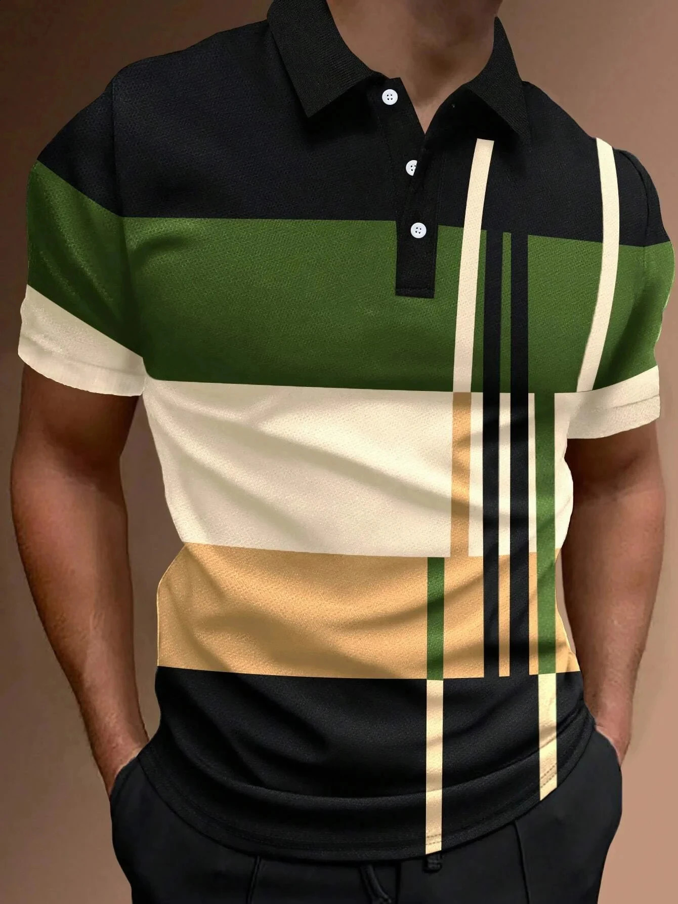 Male Golf Stripe Polo Mens Casual Short-Sleeved Polo Shirt Solid Color Lapel Fashion Business Sports Breathable T-Shirt Top 240816
