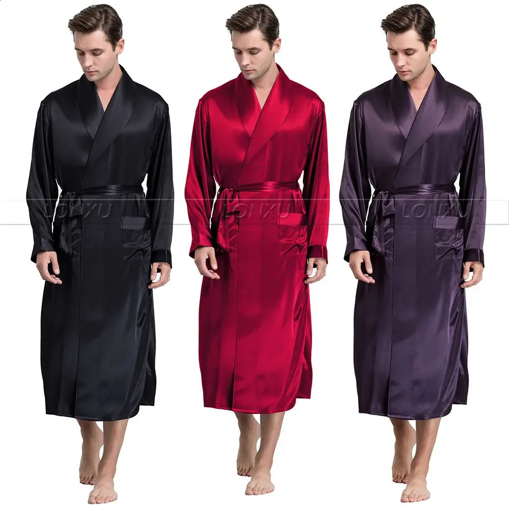 Mens silk satin robe bathroom pajamas S~3XL Plus_Fit for all seasons 240822