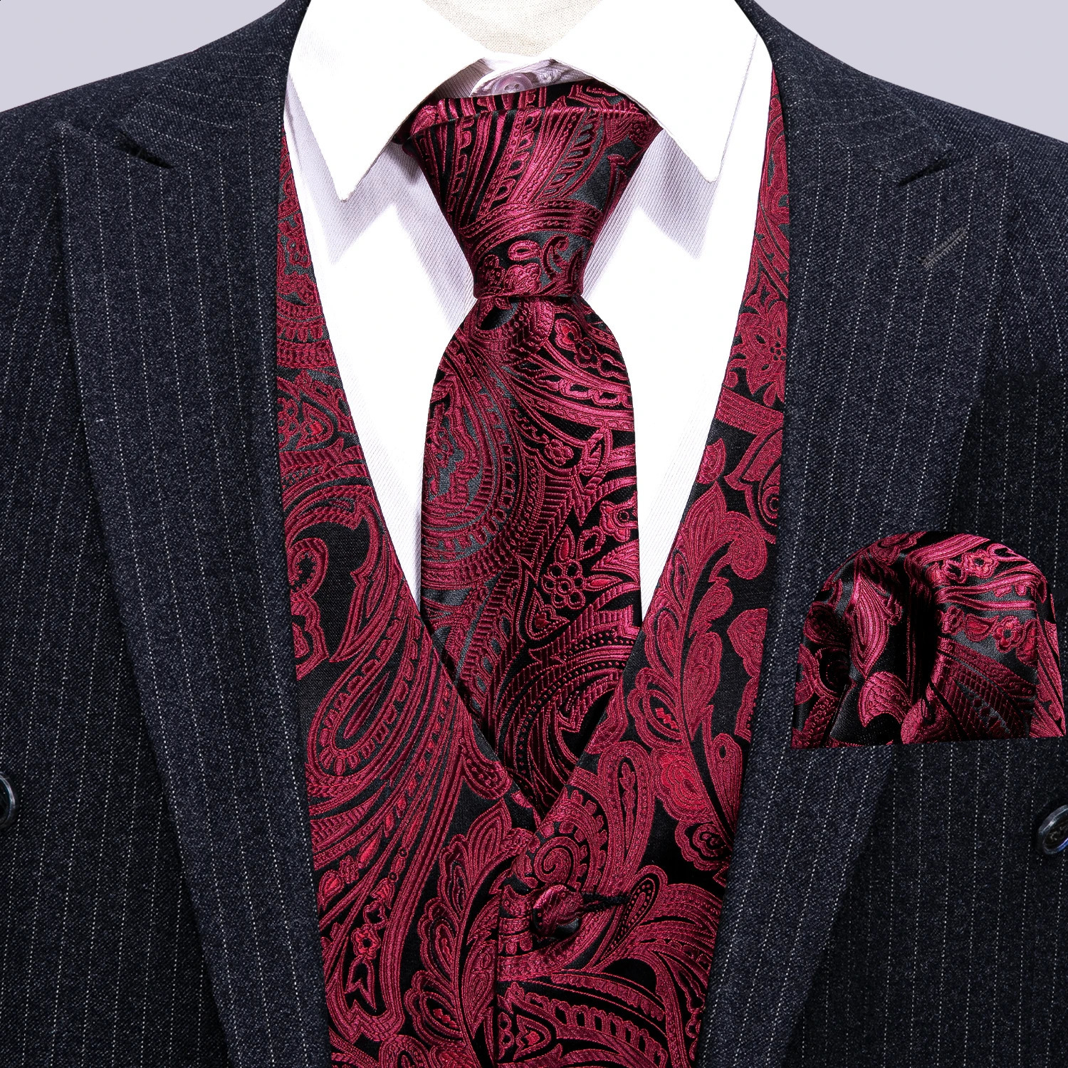 Red Burgundy Chestnut Silk Mens Tank Top Tie Hanki Cufflinks Set Jacquard Belt Sleeveless Jacket Mens Wedding Business Barry. King240809