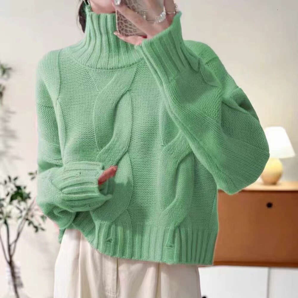 Wind Fried Dough Twists High Collar Pullover Sweater Autumn and Winter New Style Solid Color Broken Knit Undercoat for Women dongdumaoyi