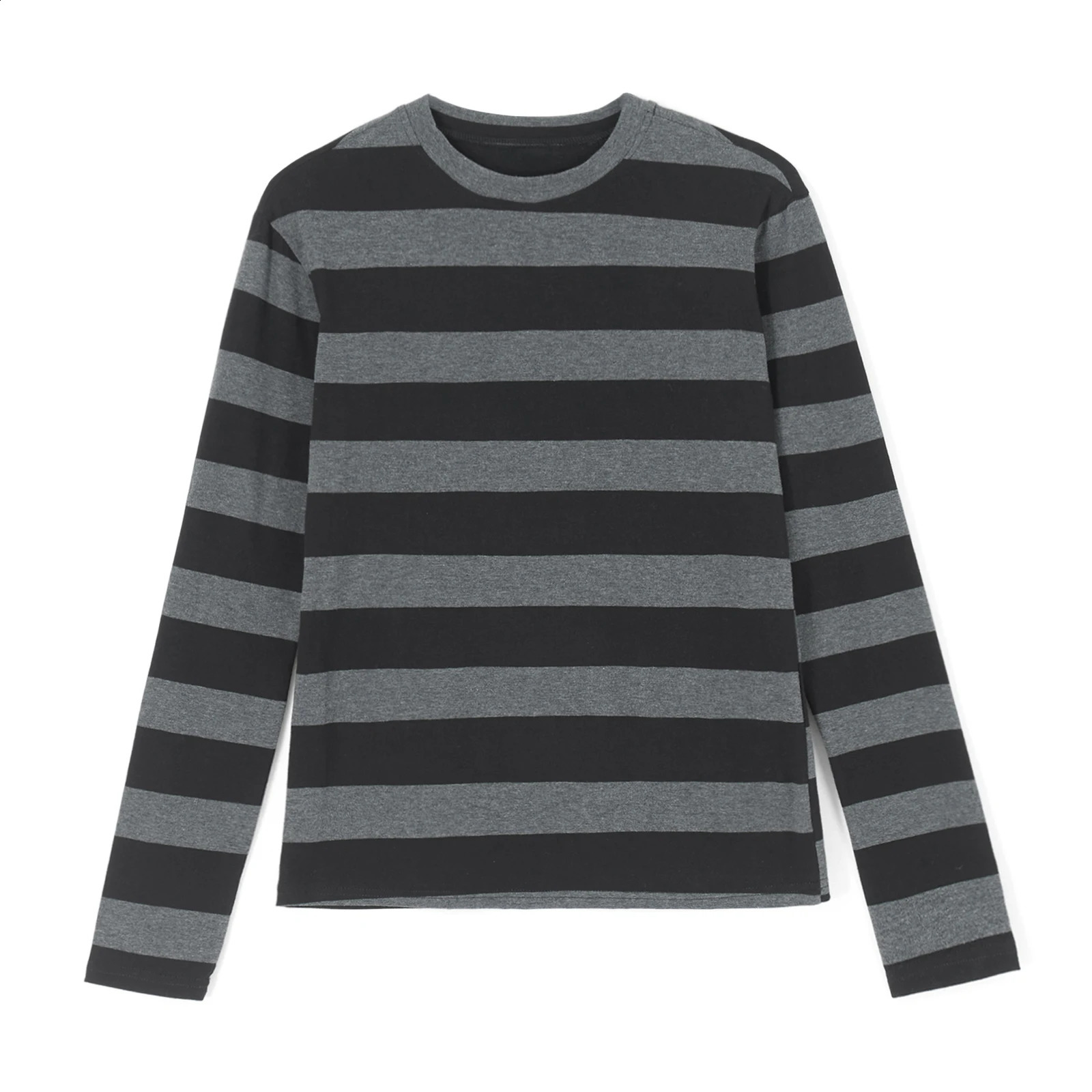 Women Basic T-Shirt Aesthetic Fairycore Spring Summer Casual Grey Black Striped Long Sleeve Round Neck Tops Club Streetwear Y2k 240810