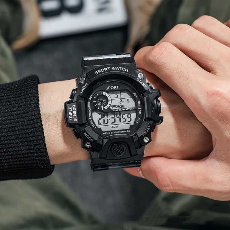 Mens Luminous Electronic Watches Fashion Childrens Sport Watch Noctilucent Alarm Clocks Watch for Boys Girls Black Y240809