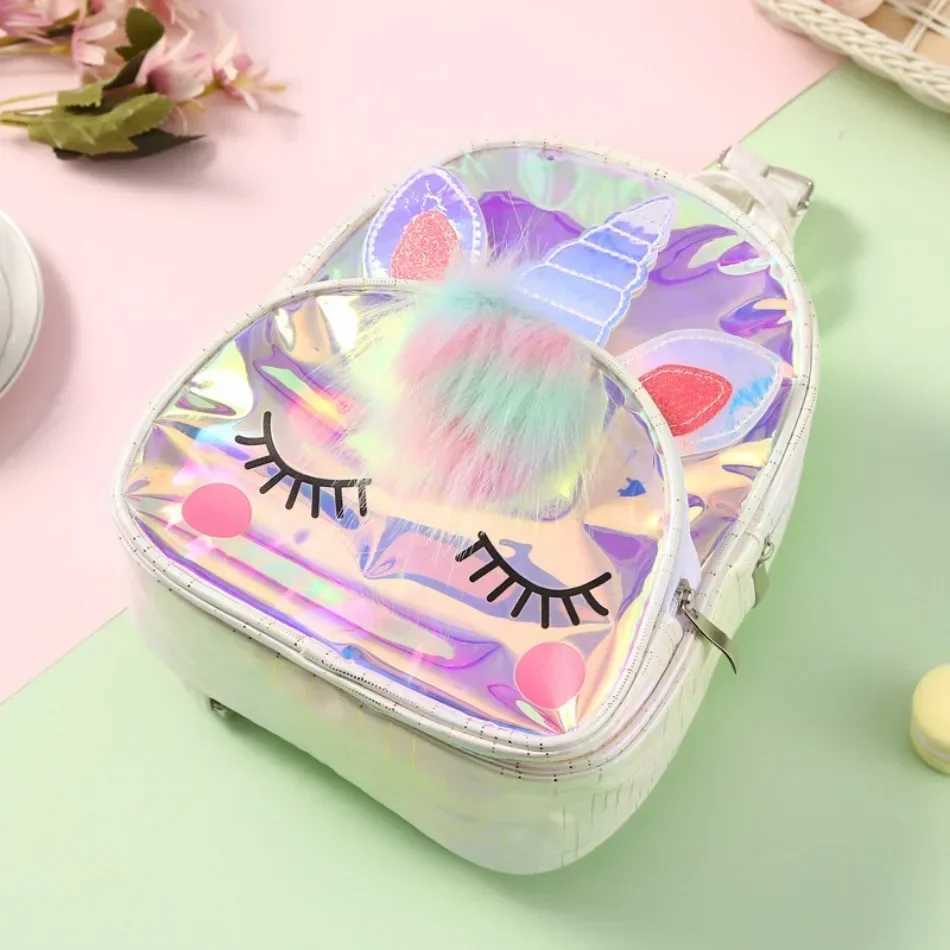 Toddler Kids Unicorn Waterproof TPU School Bag Jelly Backpack Children Kids Lovely Animal Laser Fashion Cartoon Shoulders Bag Y240809