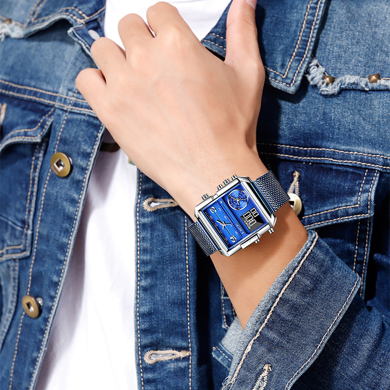 LIGE New Men's Quartz Watch Waterproof Sports Electronic Digital Clock Multi functional Electronic Alarm Clock Student Watch