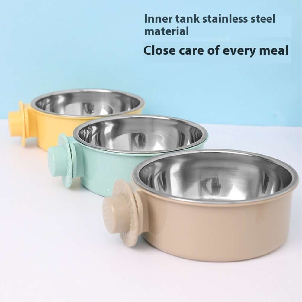 Hanging stainless steel pet bowl, cat bowl, anti knock, thickened fixed dog bowl, feeding and drinking water hanging bowl
