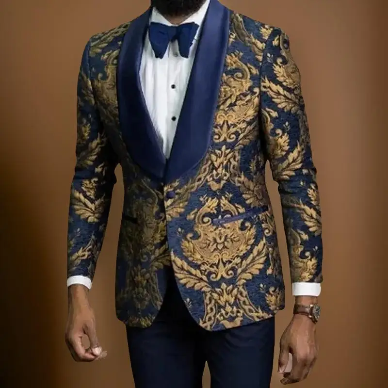 Floral Men Suit Jacket 2024 Slim Fit Wedding Tuxedo Blazer 1 Pc Shawl Lapel Prom African Fashion Wedding Tuxedo Suit Jacket