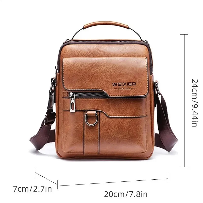 Mens retro leather cross body shoulder bag highquality handbag fashionable business mens messenger PU 240809