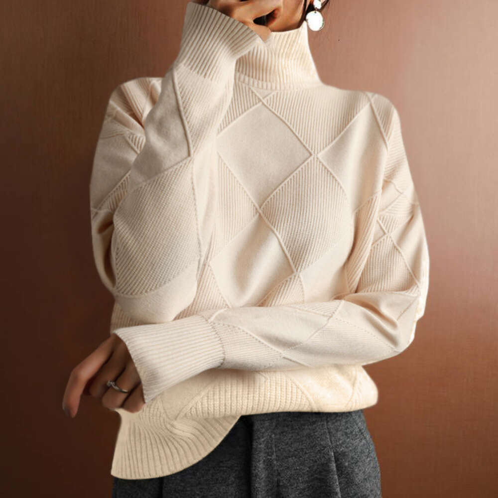 New autumn and winter casual versatile loose high neck warm sweater solid color knitted pullover top for women dongdumaoyi