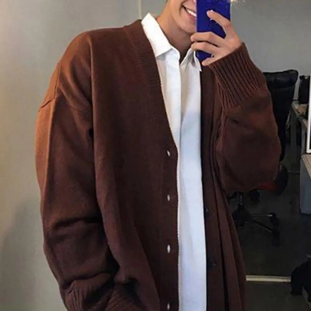 Trendy Cardigan Sweater Comfy Knitting Cardigan V-Neck Coldproof Autumn Winter Casual Pure Color Knitted Cardigan Coat 240816