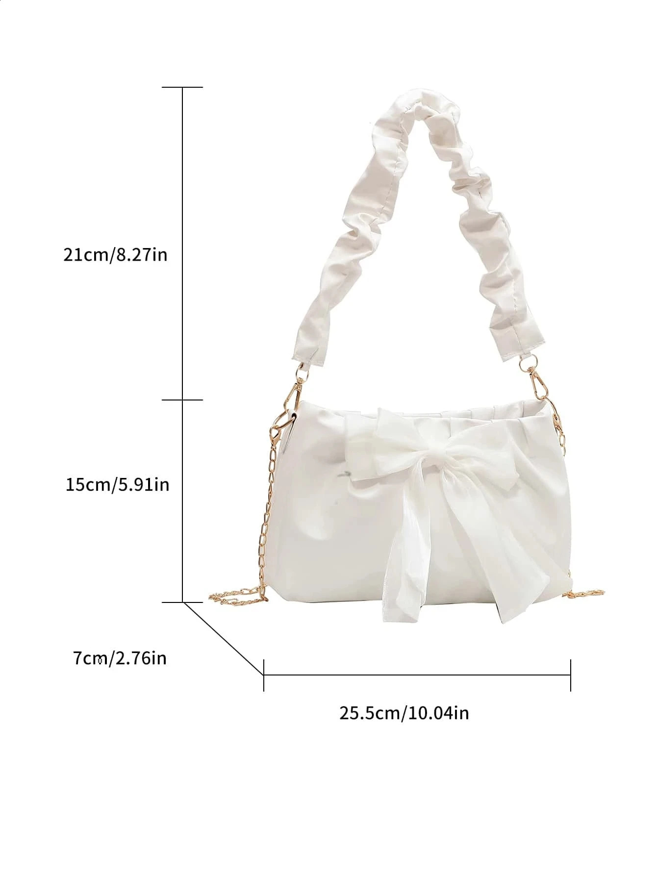 Cute Kawaii Moire bow decoration Ruched bag lightweight business casual handbag womens fashionable shoulder 240809Z