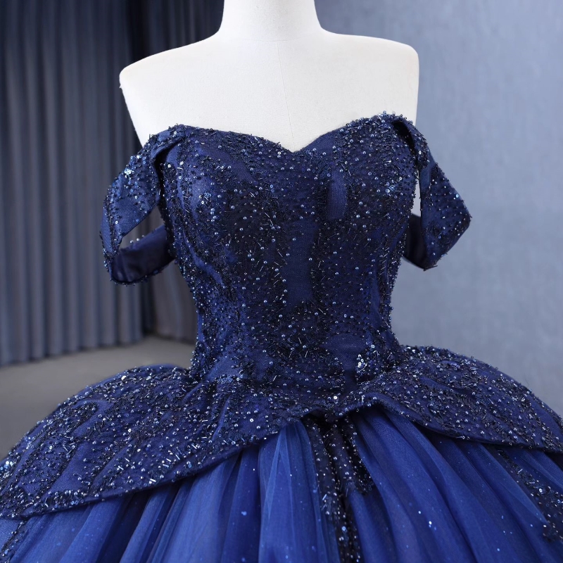 Navy Blue Sparkly Quinceanera Dresses 2025 Off Shoulder Beads Crystal Corset vestido 15 anos quinceanera lace-up Sweet 15 Gown