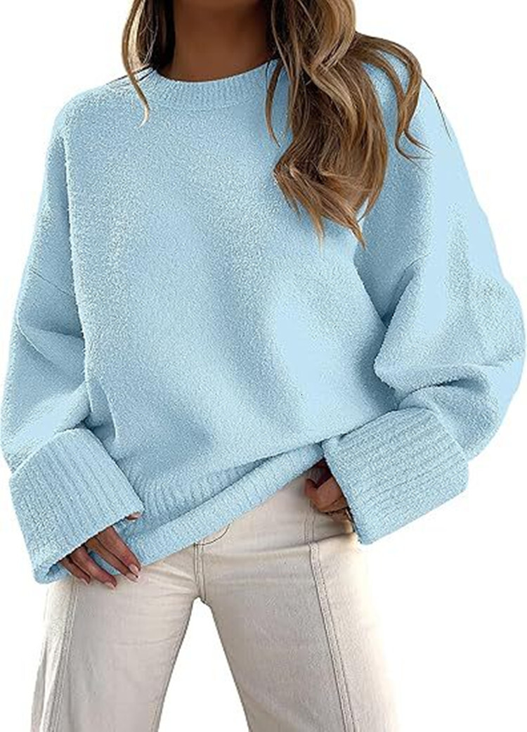 2024 new autumn and winter versatile women's round neck long sleeved plush thick warm sweater dongdumaoyi