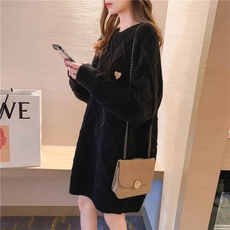 Red Christmas for women, medium to long, thick lazy style, loose and heart-shaped pullover, knitted sweater trend dongdumaoyi