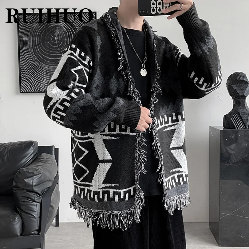 Striped Wool Cardigan Men Clothing Korean Fashion Mens Sweater Coats 2XL Arrivals 240809